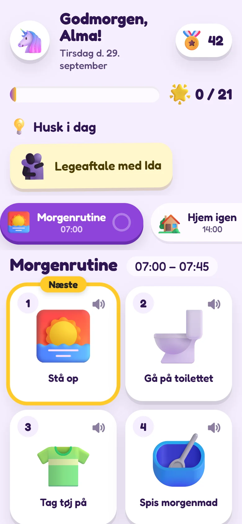 Samma dagsschema på en mobil